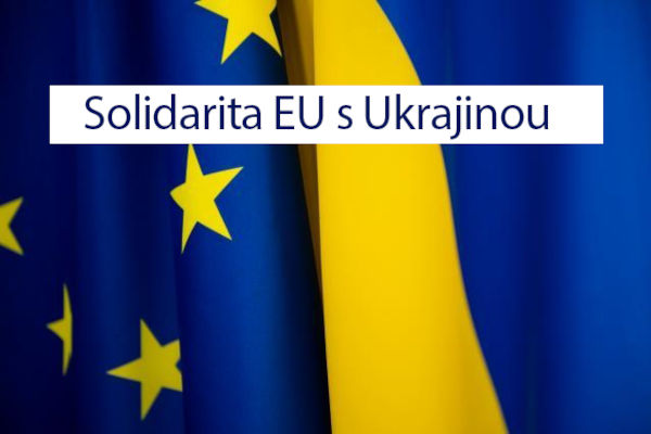 Banner propagující solidaritu EU s Ukrajinou, s odkazem na internetové stránky, které Evropská komise věnuje speciálně tomuto tématu.