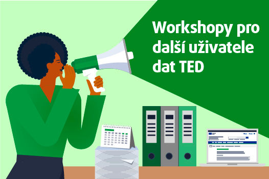 Banner propagující workshopy pro uživatele dále používající údaje z portálu TED, s odkazem na příslušné internetové stránky.