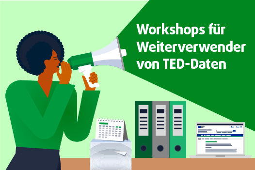 Werbebanner für Workshops für Weiterverwender von TED-Daten mit Link zur entsprechenden Webseite.