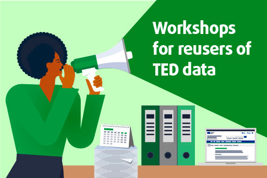 Banner promoting workshops for reusers of TED data with a link to the dedicated website