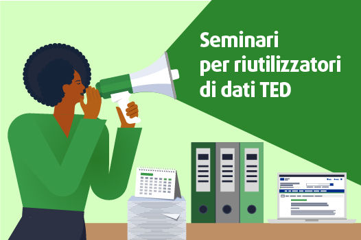 Banner per la promozione dei seminari per i riutilizzatori dei dati TED con un link al sito web dedicato.