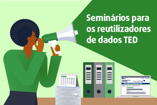 Faixa de promoção dos seminários para os reutilizadores de dados TED com uma ligação para o sítio Web específico.
