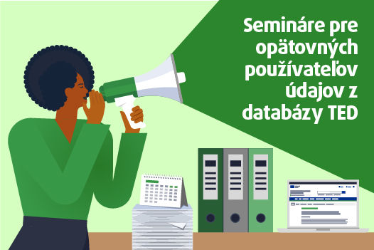 Banner propagujúci semináre pre opätovných používateľov údajov z databázy TED s odkazom na príslušnú webovú stránku.